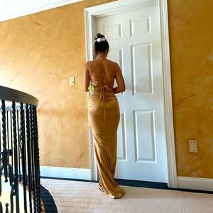 Gold slinky dress.  Long size small